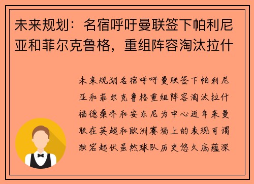 未来规划：名宿呼吁曼联签下帕利尼亚和菲尔克鲁格，重组阵容淘汰拉什福德、桑乔和安东尼