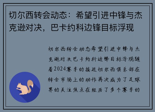 切尔西转会动态：希望引进中锋与杰克逊对决，巴卡约科边锋目标浮现