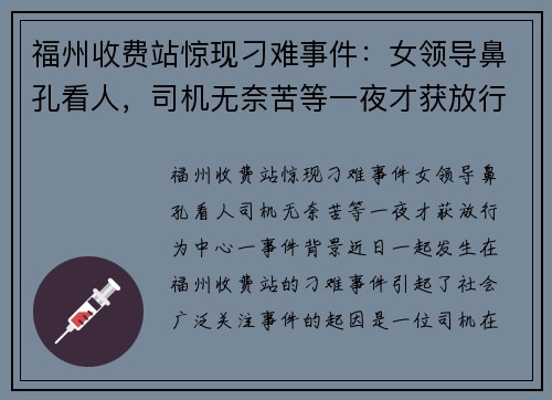 福州收费站惊现刁难事件：女领导鼻孔看人，司机无奈苦等一夜才获放行