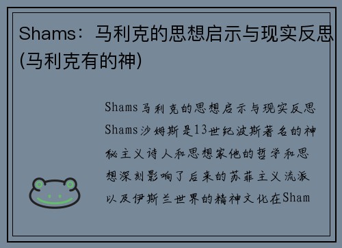 Shams：马利克的思想启示与现实反思(马利克有的神)