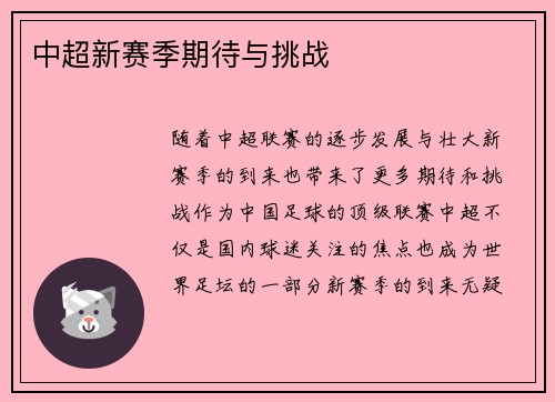 中超新赛季期待与挑战