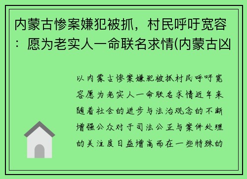 内蒙古惨案嫌犯被抓，村民呼吁宽容：愿为老实人一命联名求情(内蒙古凶案)