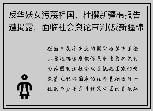 反华妖女污蔑祖国，杜撰新疆棉报告遭揭露，面临社会舆论审判(反新疆棉组织)