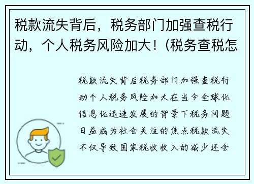 税款流失背后，税务部门加强查税行动，个人税务风险加大！(税务查税怎么处理)